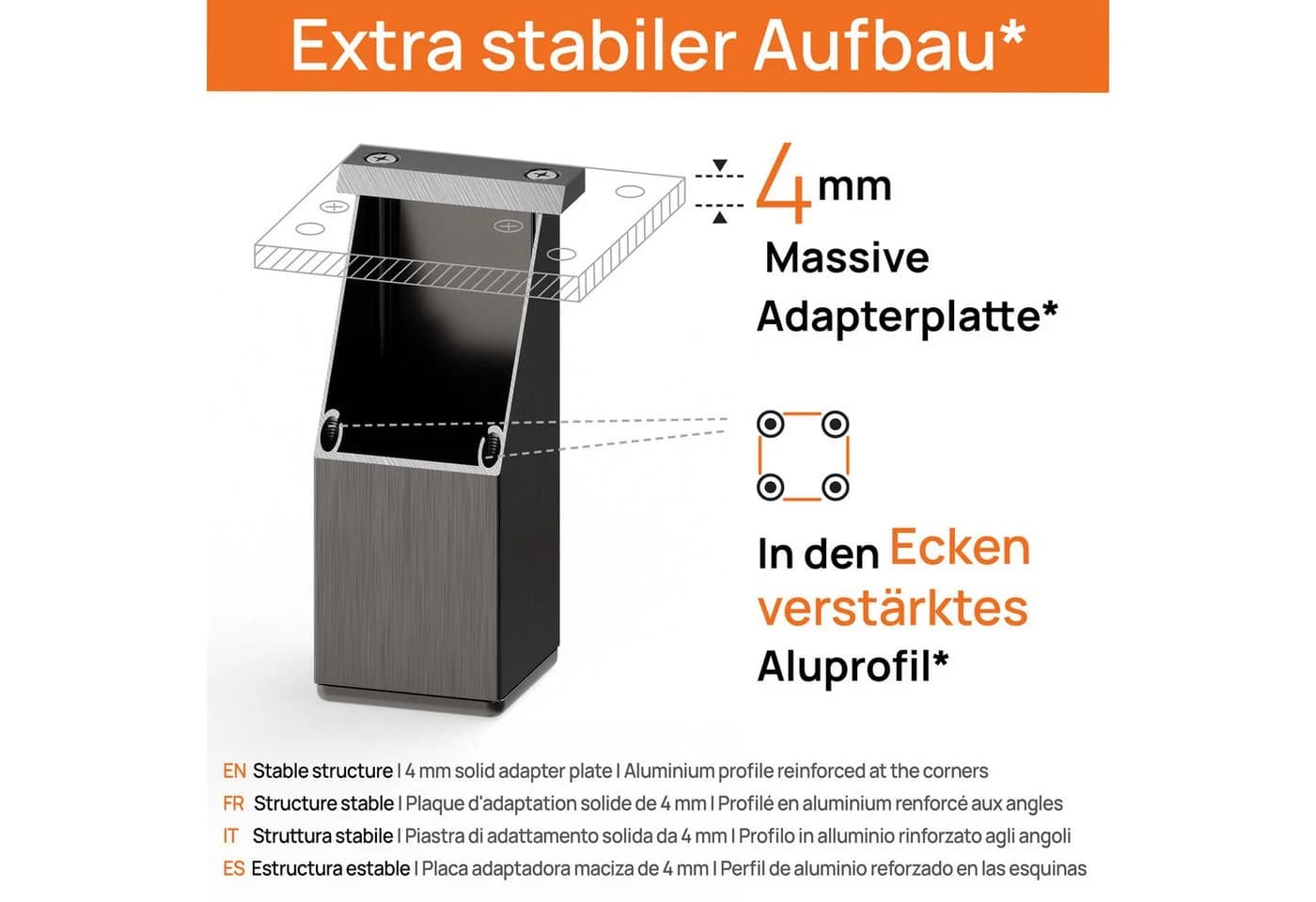 sossai® Möbelfuß MFV2 Schwarz 4er Set Aluminium - Bild 5