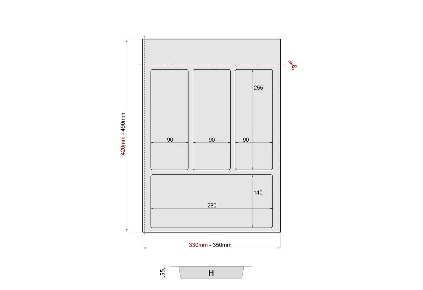 sossai® Besteckeinsatz Anthrazit für Schubladen 35x49cm 4 Fächer - Bild 3