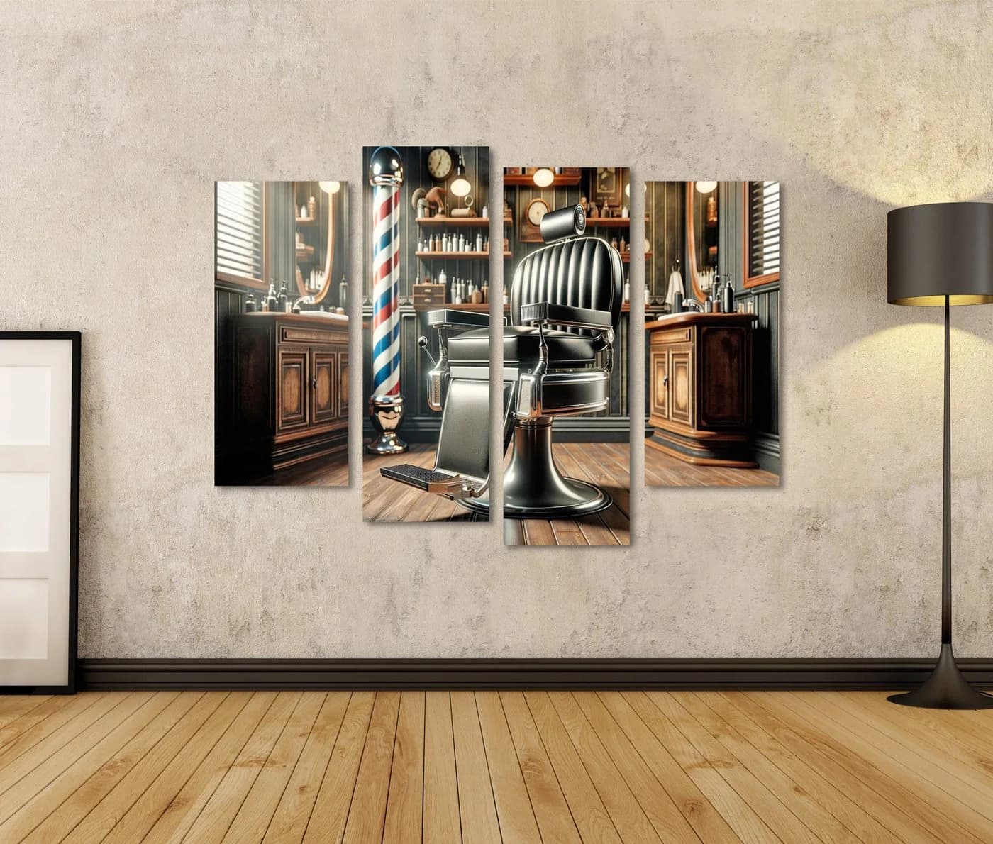 islandburner Leinwandbild Vintage-Barbershop 4-teilig bunt