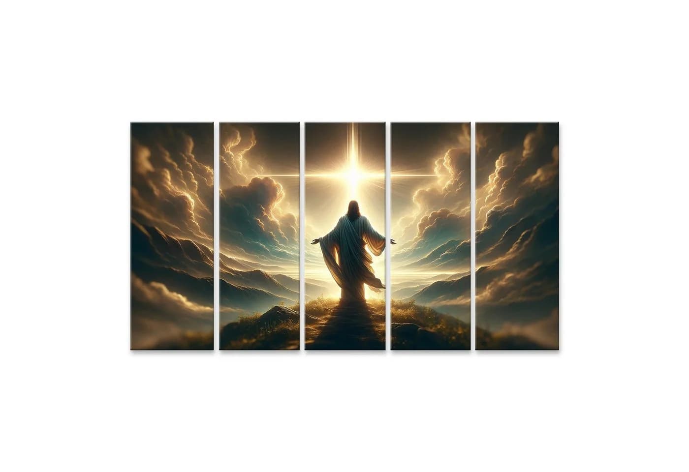 islandburner Leinwandbild Jesus im Sonnenlicht auf Hügel 5-teilig XXL - Bild 2