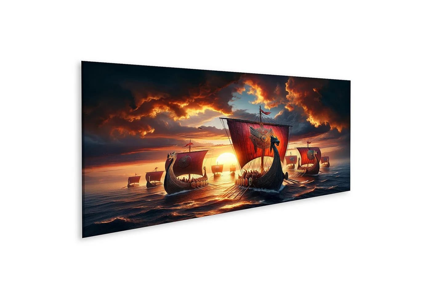 Islandburner Leinwandbild Sonnenuntergangsflotte: Wikinger-Langschiffe bereit zur Fahrt - Bild 2