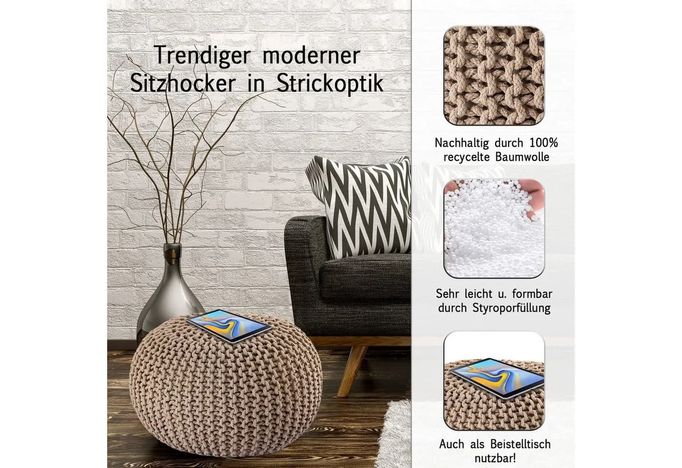 Casamia Strickhocker Beige Nachhaltig Handgefertigt