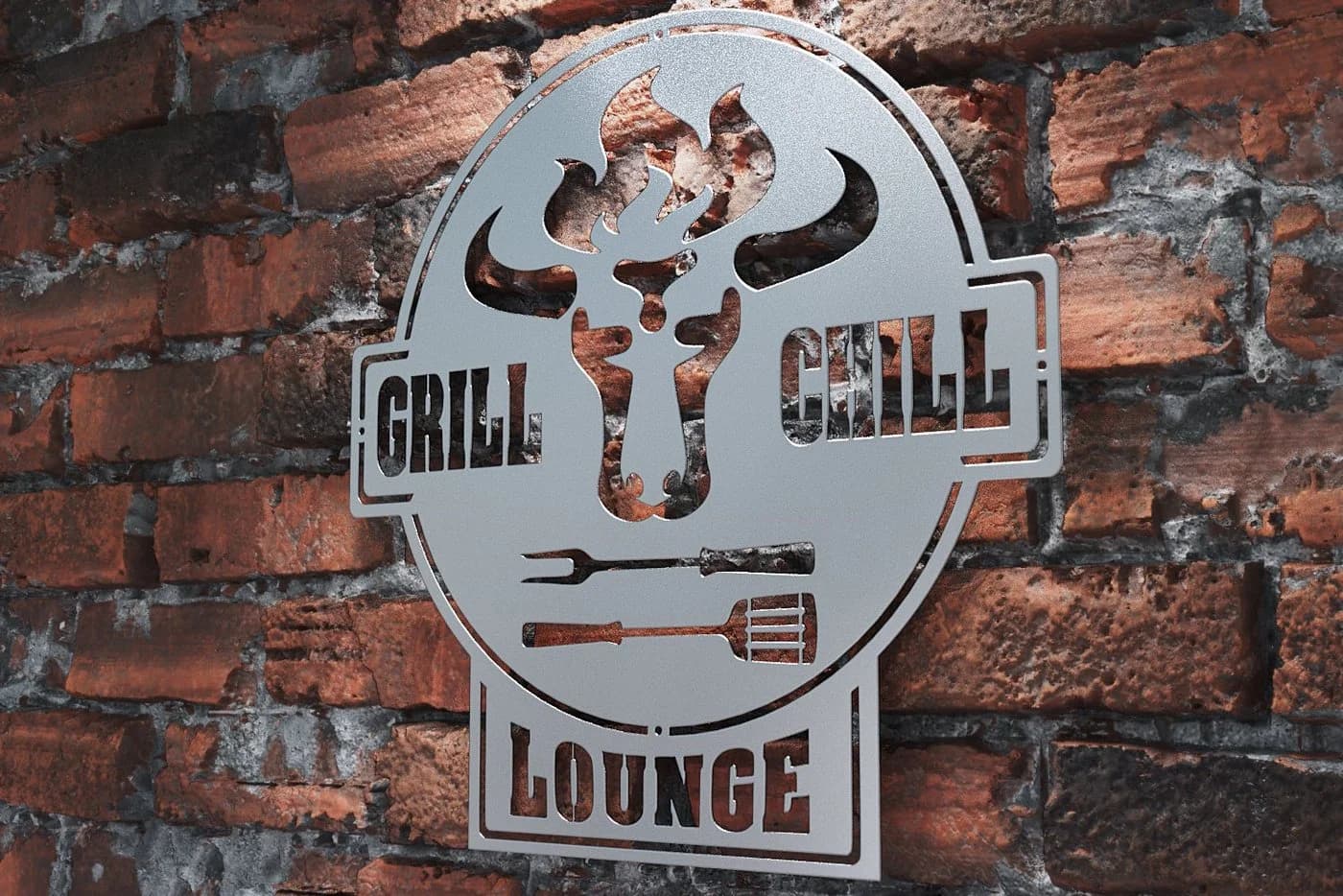 tuning-art Wanddekoobjekt GC01-E Grill Schild Bulle Stahl Edelrost