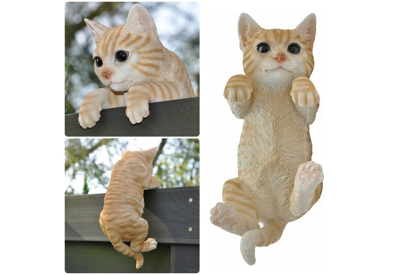 dazikemo Gartenfigur Katze Braun Kunststein Deko für Zaun