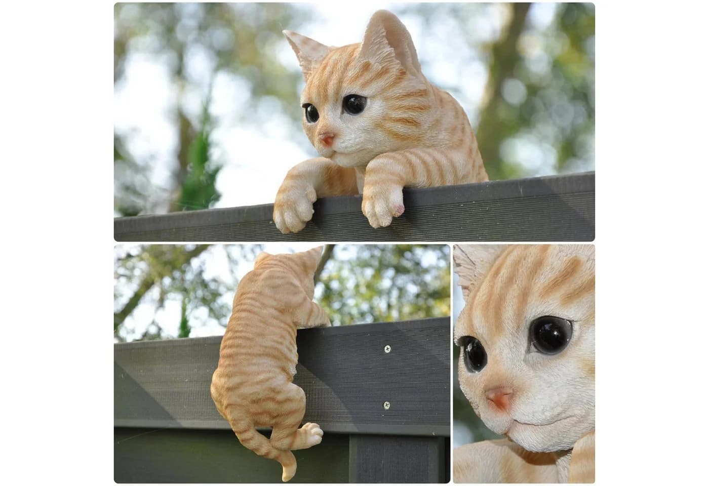 dazikemo Gartenfigur Katze Braun Kunststein Deko für Zaun - Bild 2
