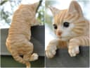 dazikemo Gartenfigur Katze Braun Kunststein Deko für Zaun Bild 3