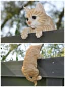 dazikemo Gartenfigur Katze Braun Kunststein Deko für Zaun Bild 4