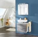 WELLTIME Trento Waschbeckenunterschrank 60cm Weiß/Eiche Rauchsilber Bild 1