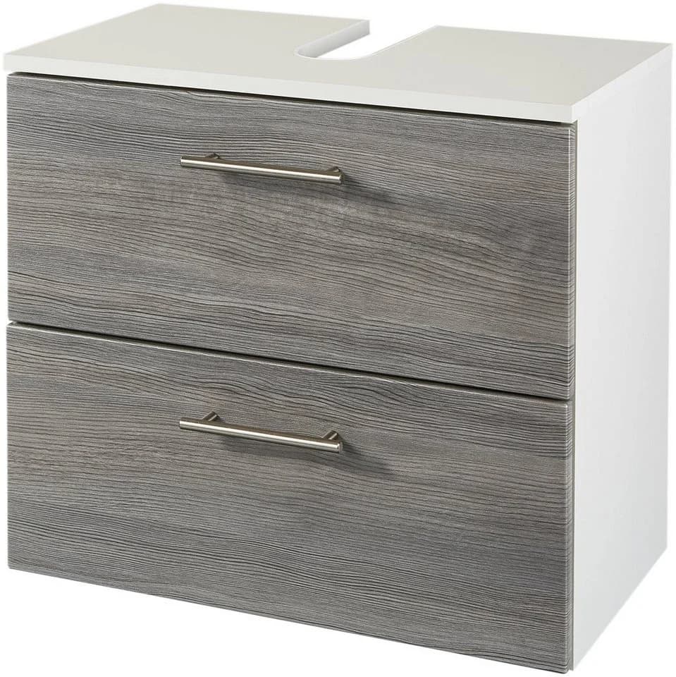 WELLTIME Trento Waschbeckenunterschrank 60cm Weiß/Eiche Rauchsilber - Bild 2