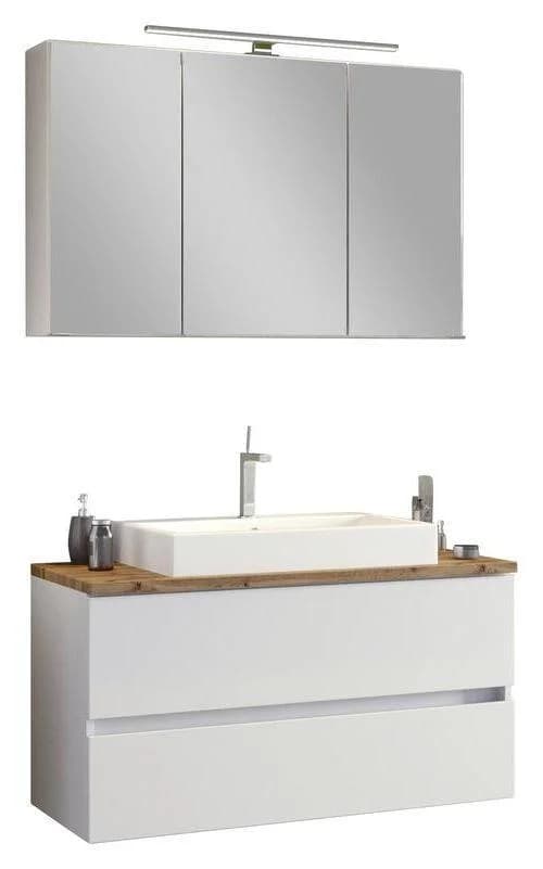 Held Möbel Pienza Badezimmer-Set Eiche Weiß Holzwerkstoff 2 Schubladen 100 cm - Bild 1