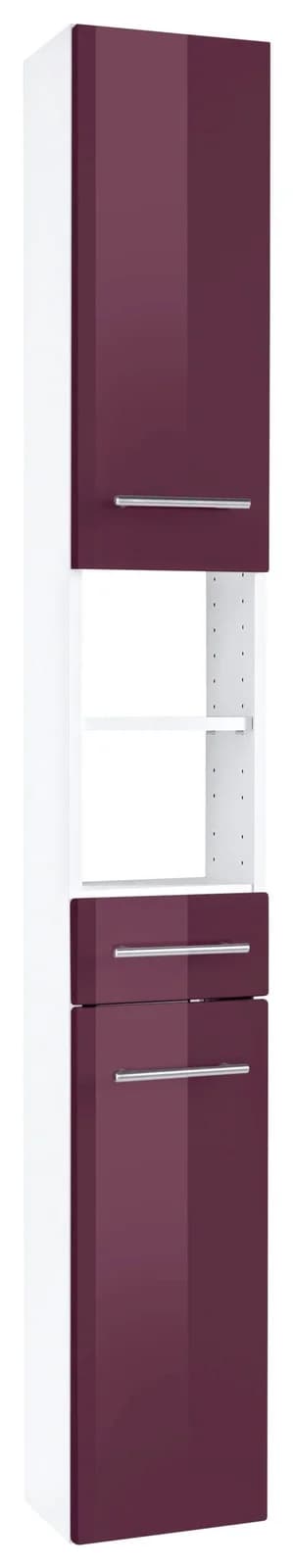 WELLTIME Hochschrank Venedig Hochglanz Aubergine Weiß