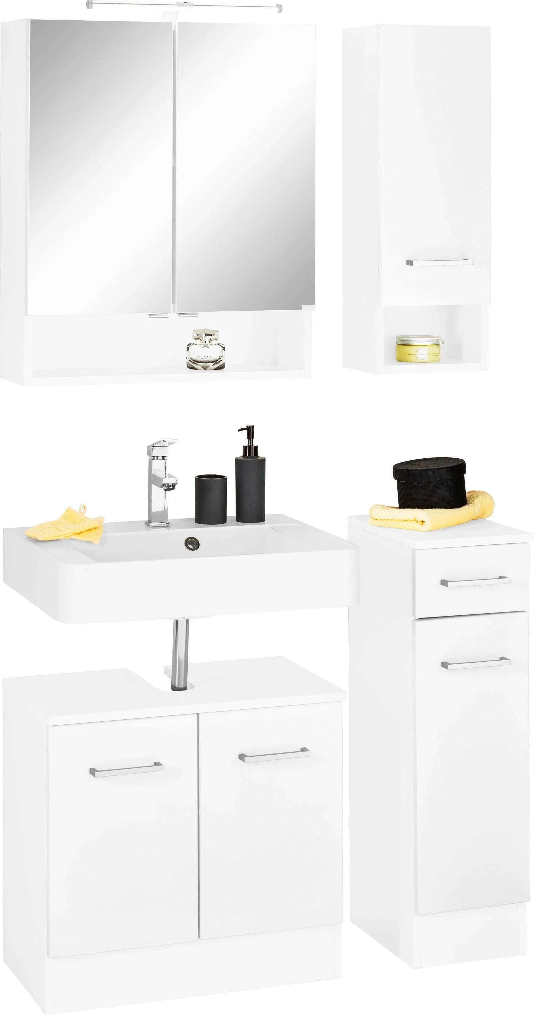 WELLTIME Badmöbel-Set Ribera Weiß 4-teilig mit LED-Spiegelschrank