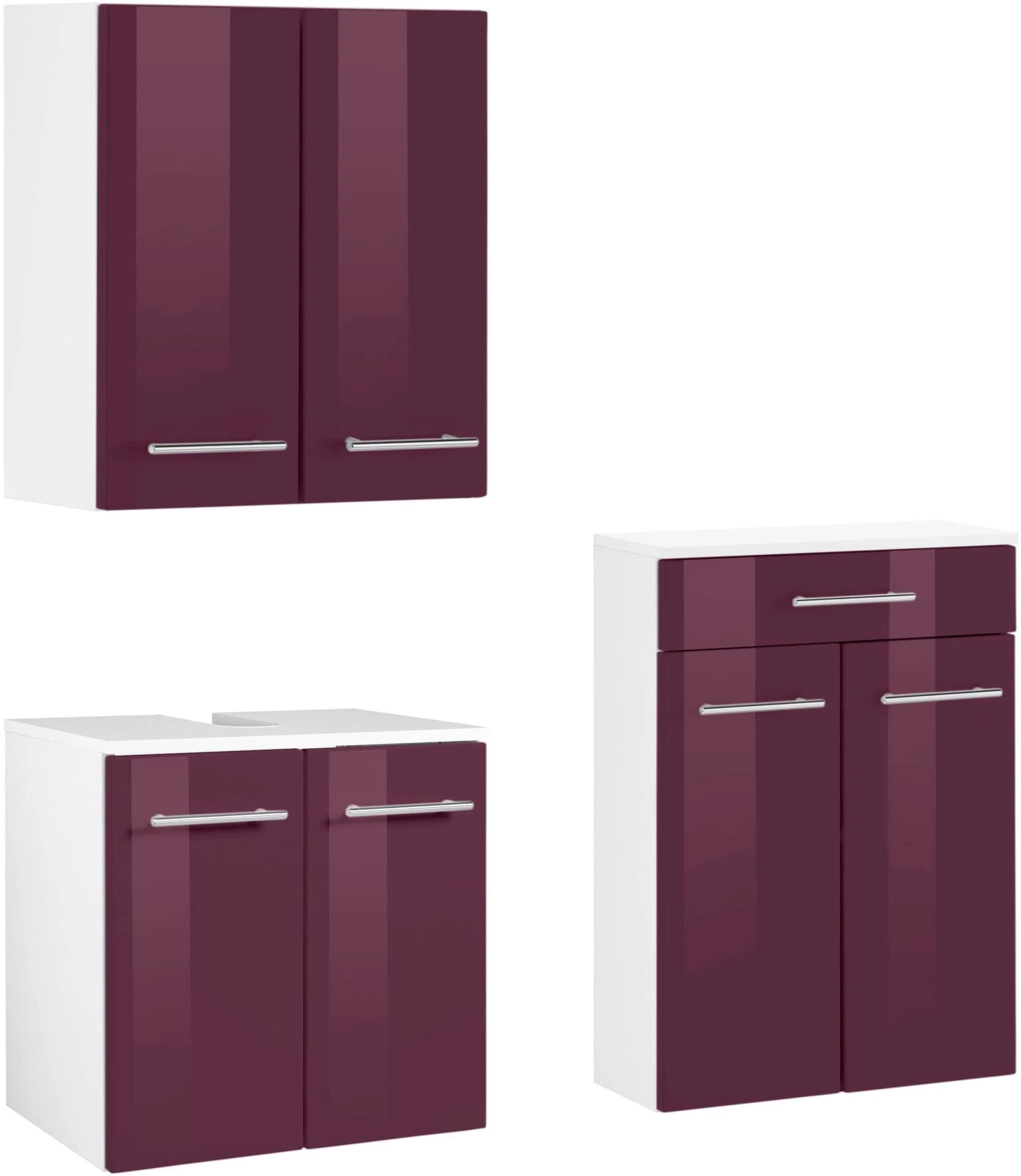 WELLTIME Badmöbel-Set Venedig Aubergine Weiß Hochglanz