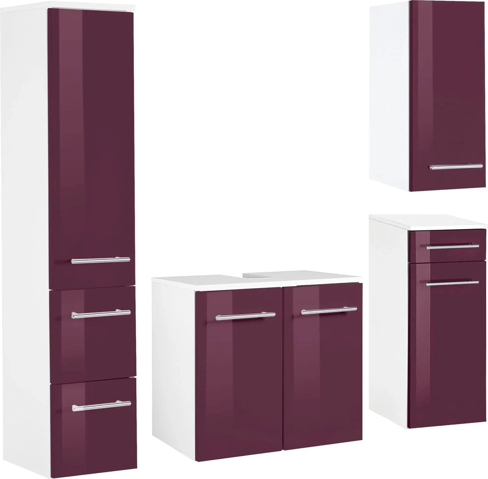 WELLTIME Badmöbel-Set Venedig Weiß/Aubergine 4-teilig