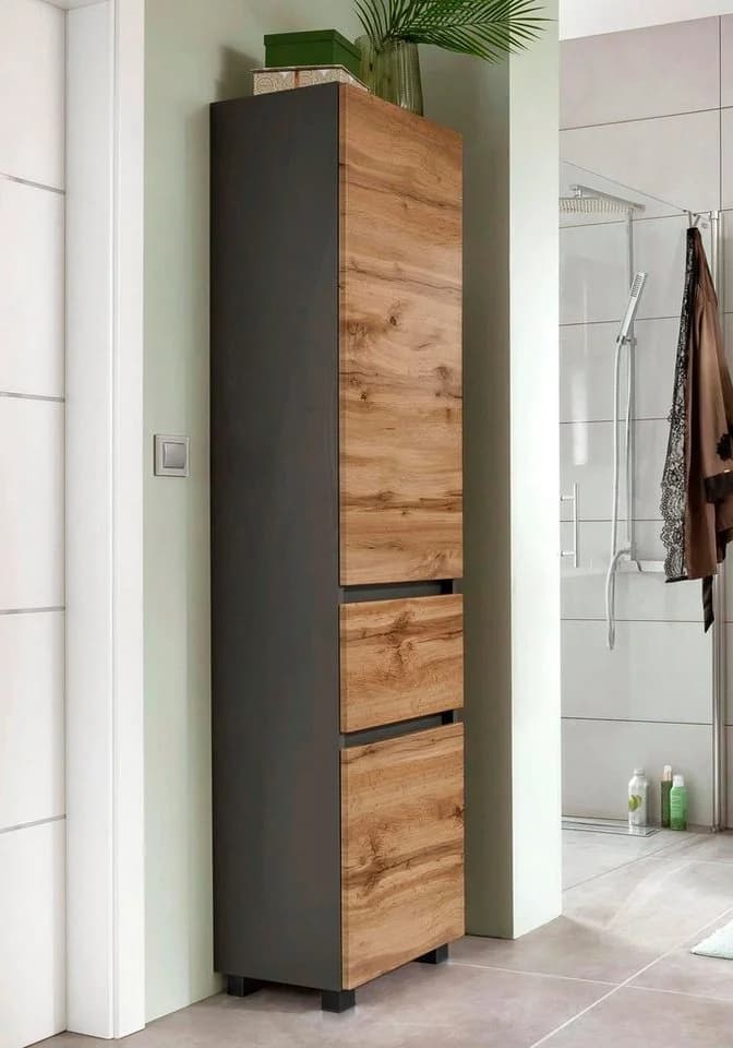 WELLTIME Hochschrank Lucca Grau Eichefarben Modern
