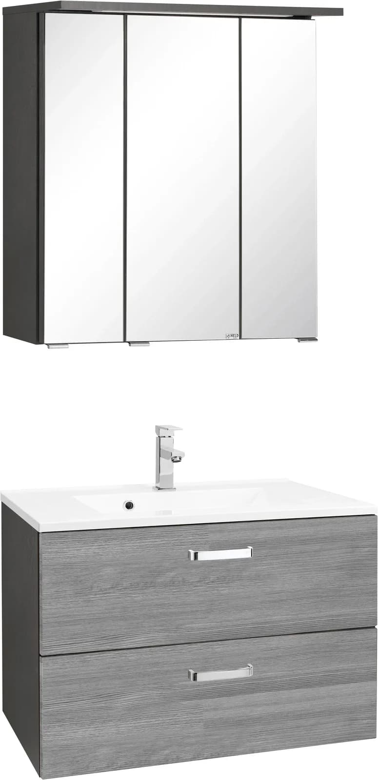 WELLTIME Badmöbel-Set Ravenna Grau/Eiche mit Soft-Close