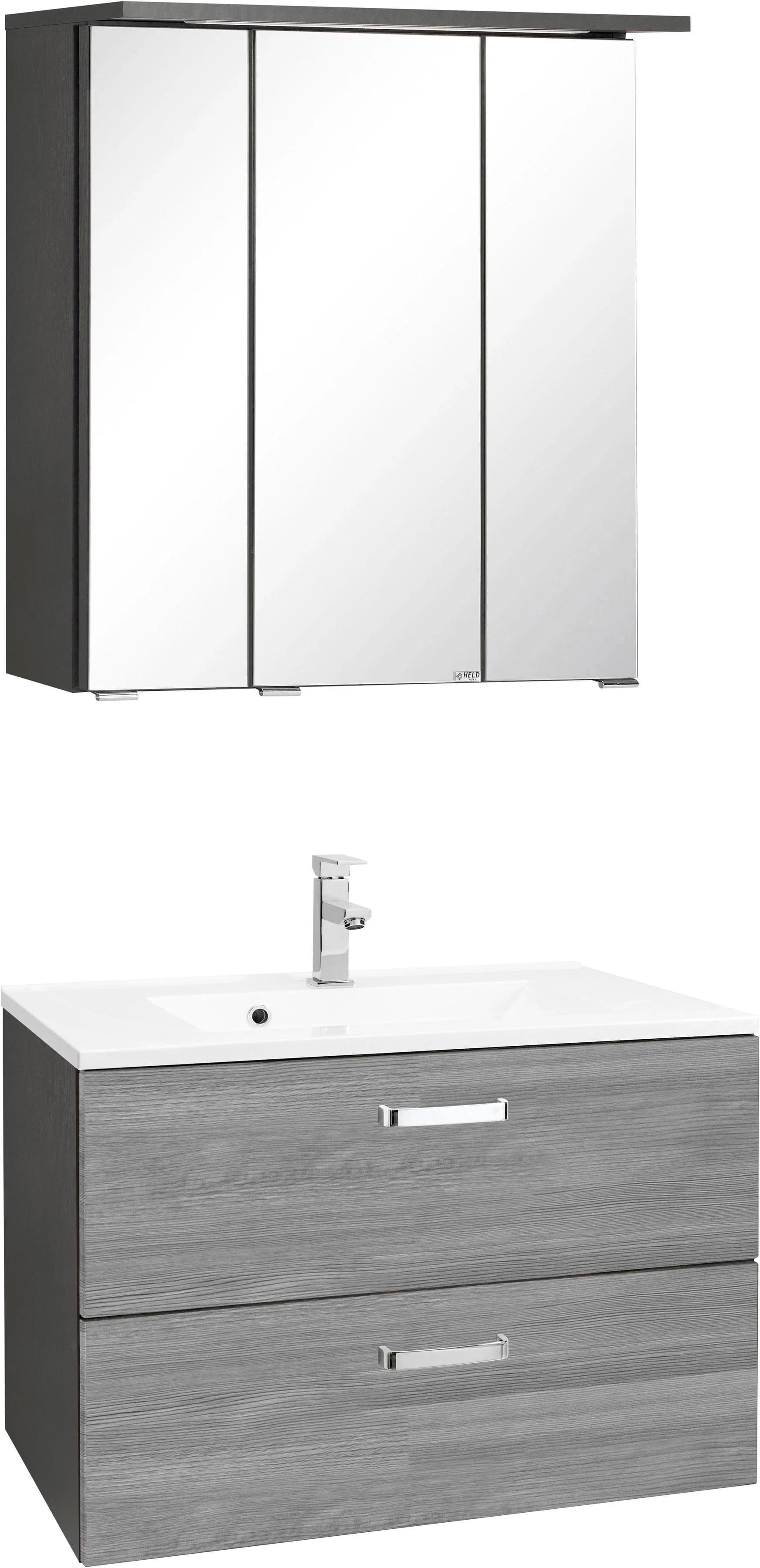 WELLTIME Badmöbel-Set Ravenna Grau/Eiche mit Soft-Close