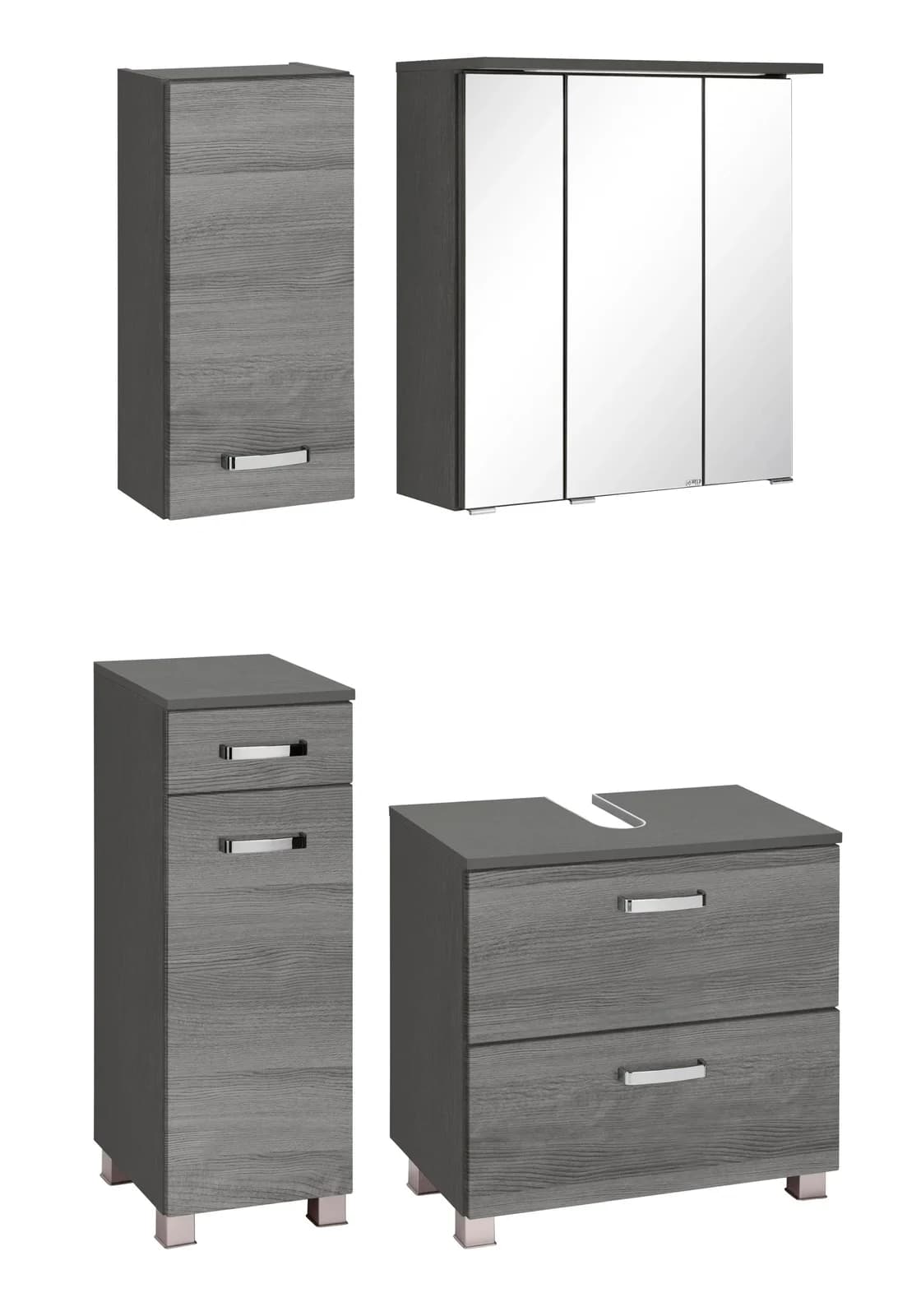 Badmöbel-Set WELLTIME "Ravenna" Grau Graphit Eichefarben MDF Melamin
