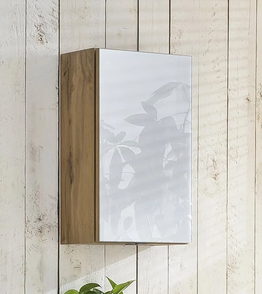 WELLTIME Hängeschrank Horki Weiß Glas Holzwerkstoff