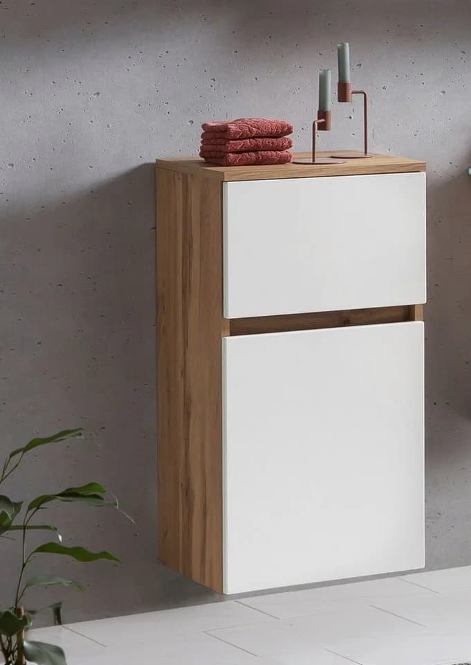 welltime Unterschrank Kaunas 40 cm Weiß/Wotaneiche Soft-Close