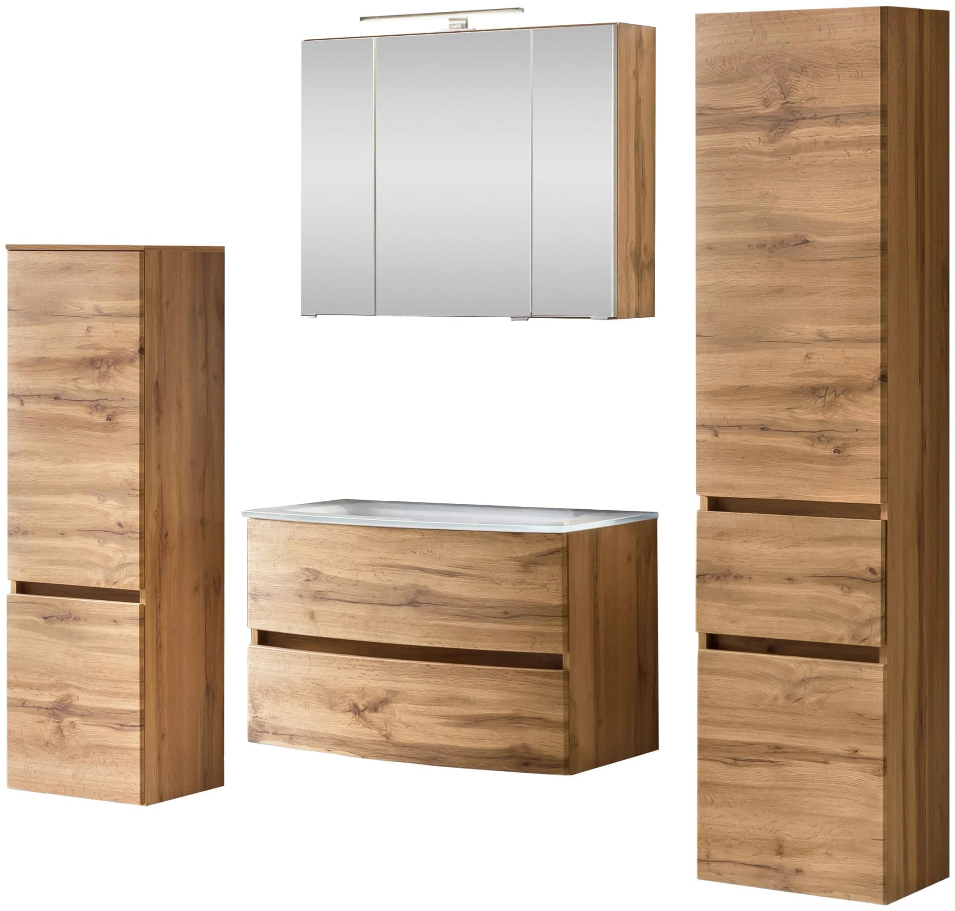 WELLTIME Badezimmer-Set Kaunas Braune Holzoptik Waschtisch-Set