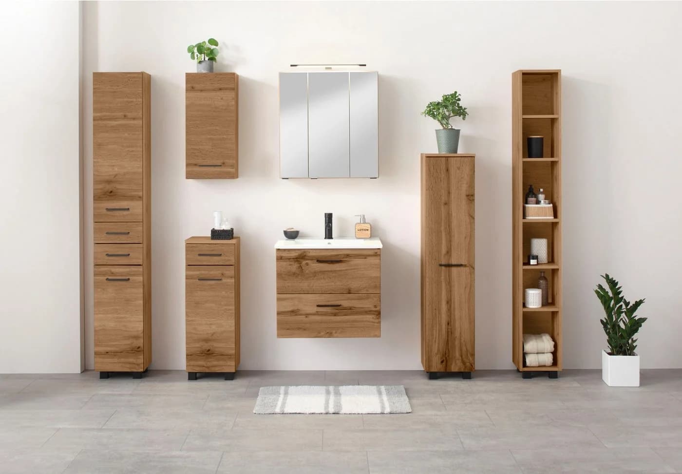 WELLTIME Hochschrank Trento Badregal Braun Wotaneiche 180 cm