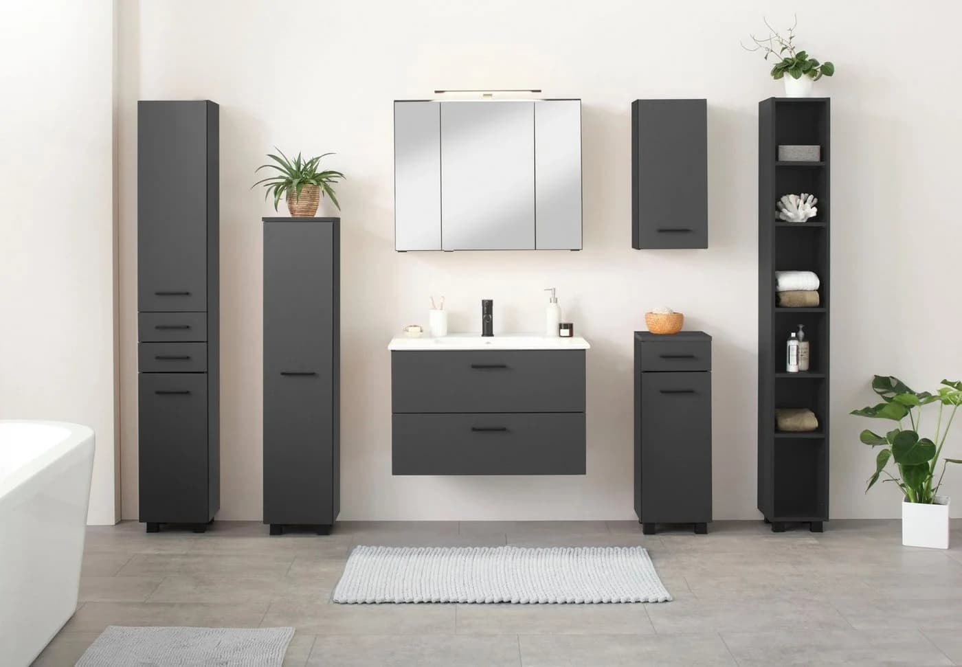 Welltime Midischrank Trento Grau Matt 1 Tür