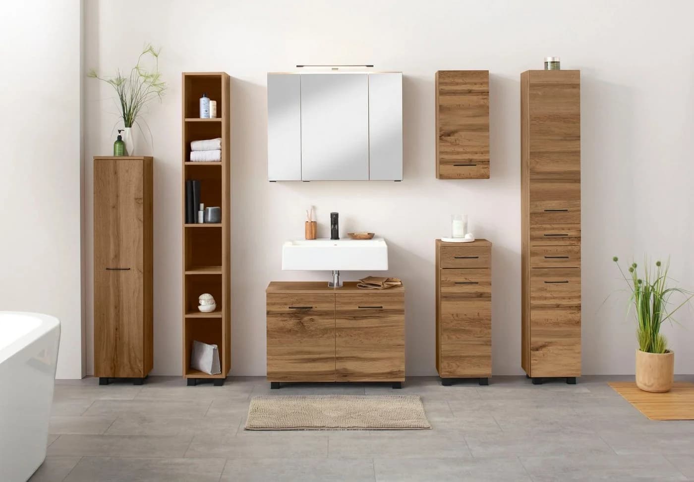 WELLTIME Hochschrank Trento Braun 30cm Breite Viel Stauraum