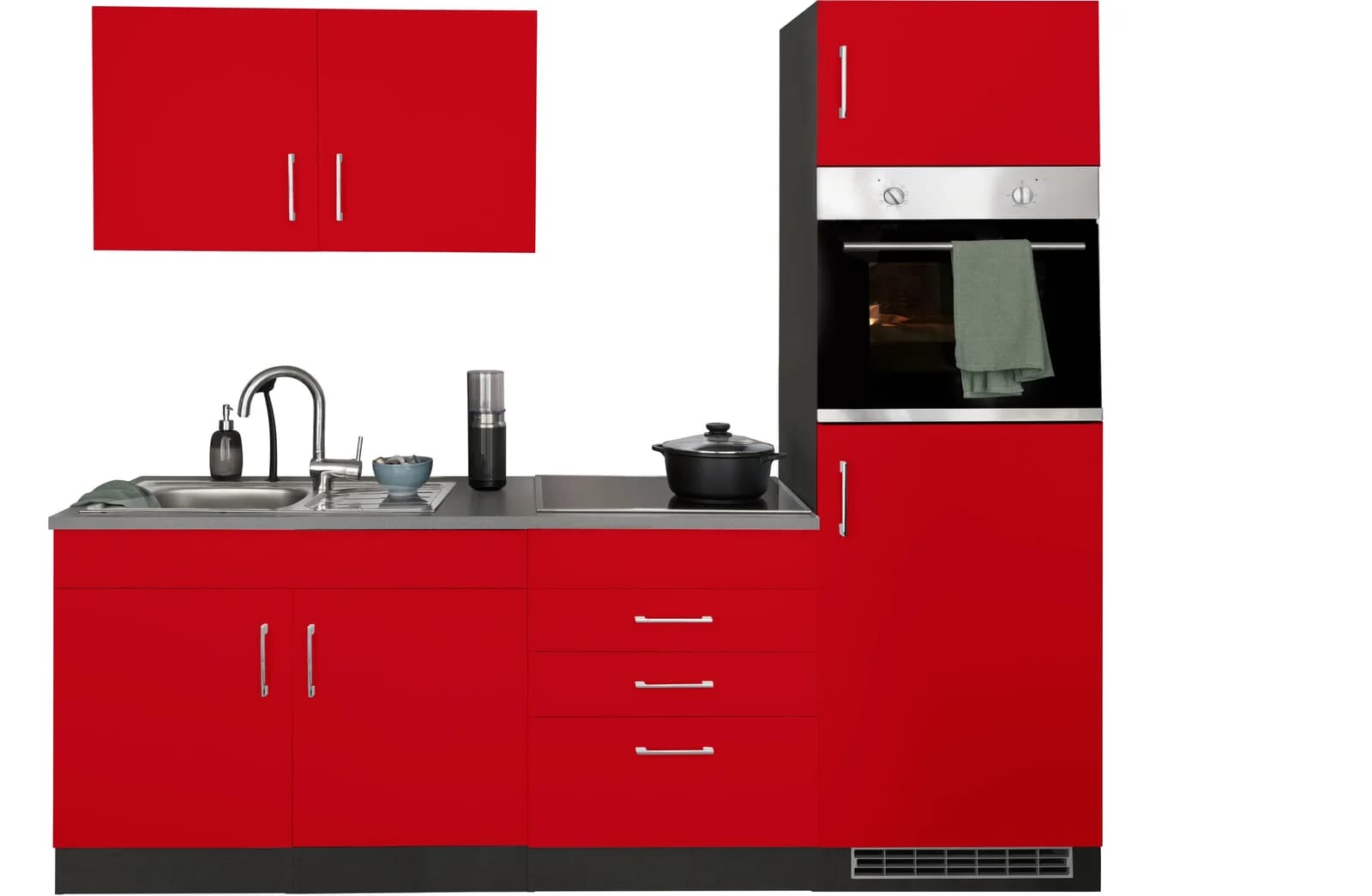 Küchenzeile KOCHSTATION KS-Paris Rot Grau 220cm