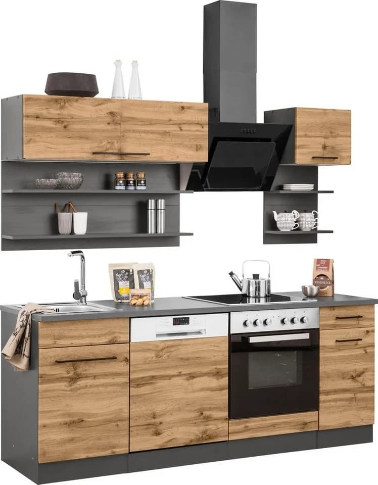 Küchenzeile KS-Tulsa 210cm Braun/Grau mit Spüle - Bild 3