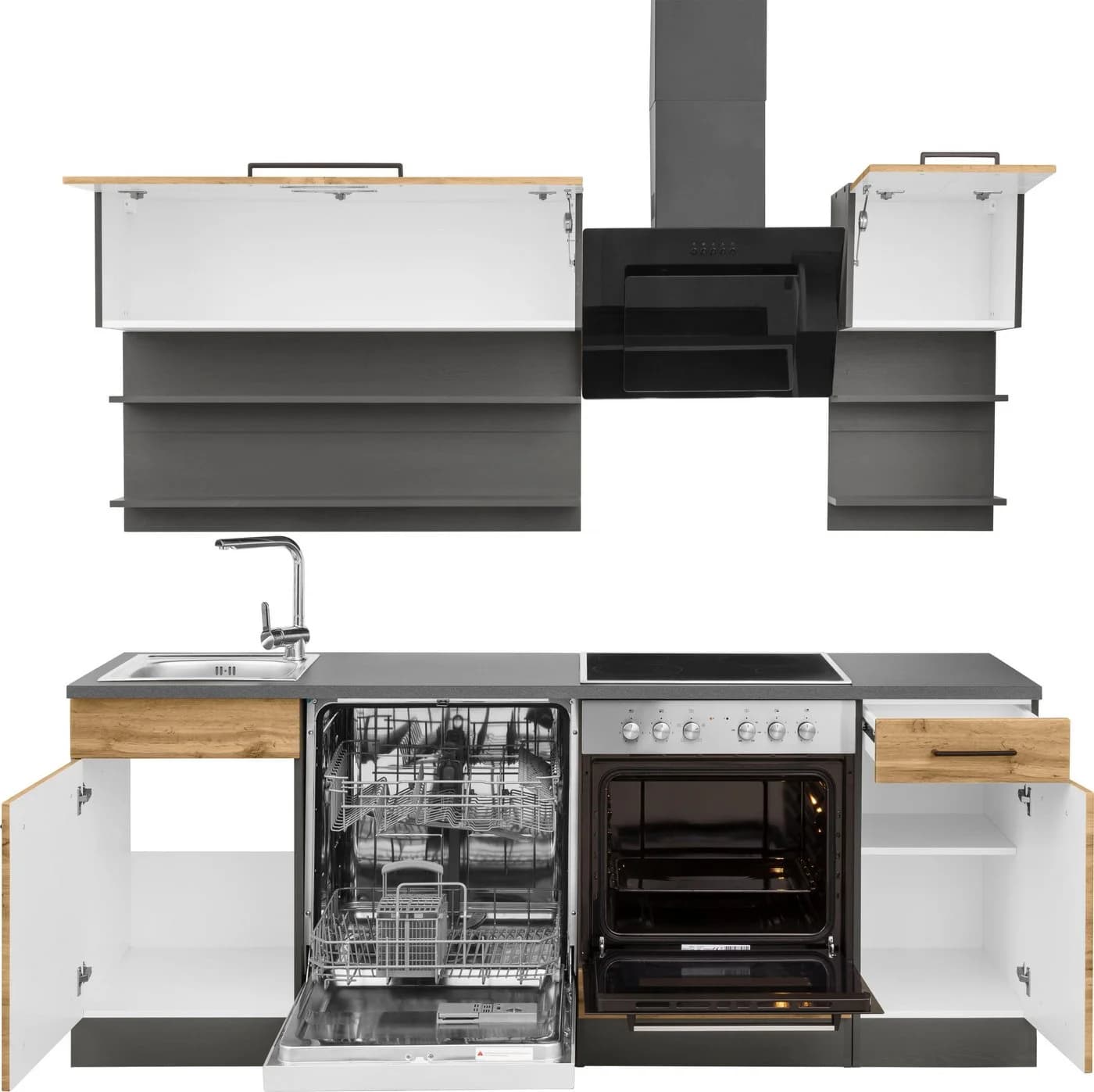 Küchenzeile KS-Tulsa 210cm Braun/Grau mit Spüle - Bild 4