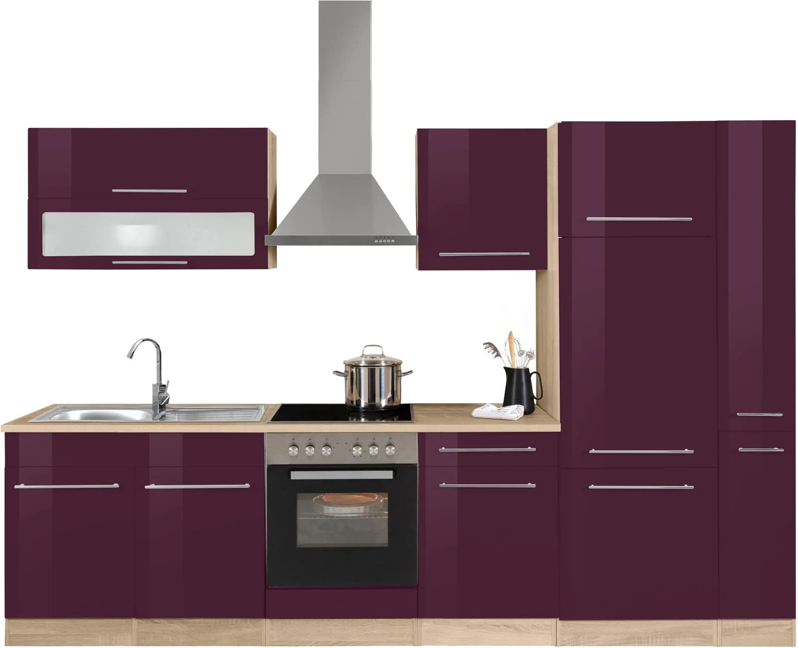 Küchenzeile KOCHSTATION KS-Eton Aubergine Eiche 300cm