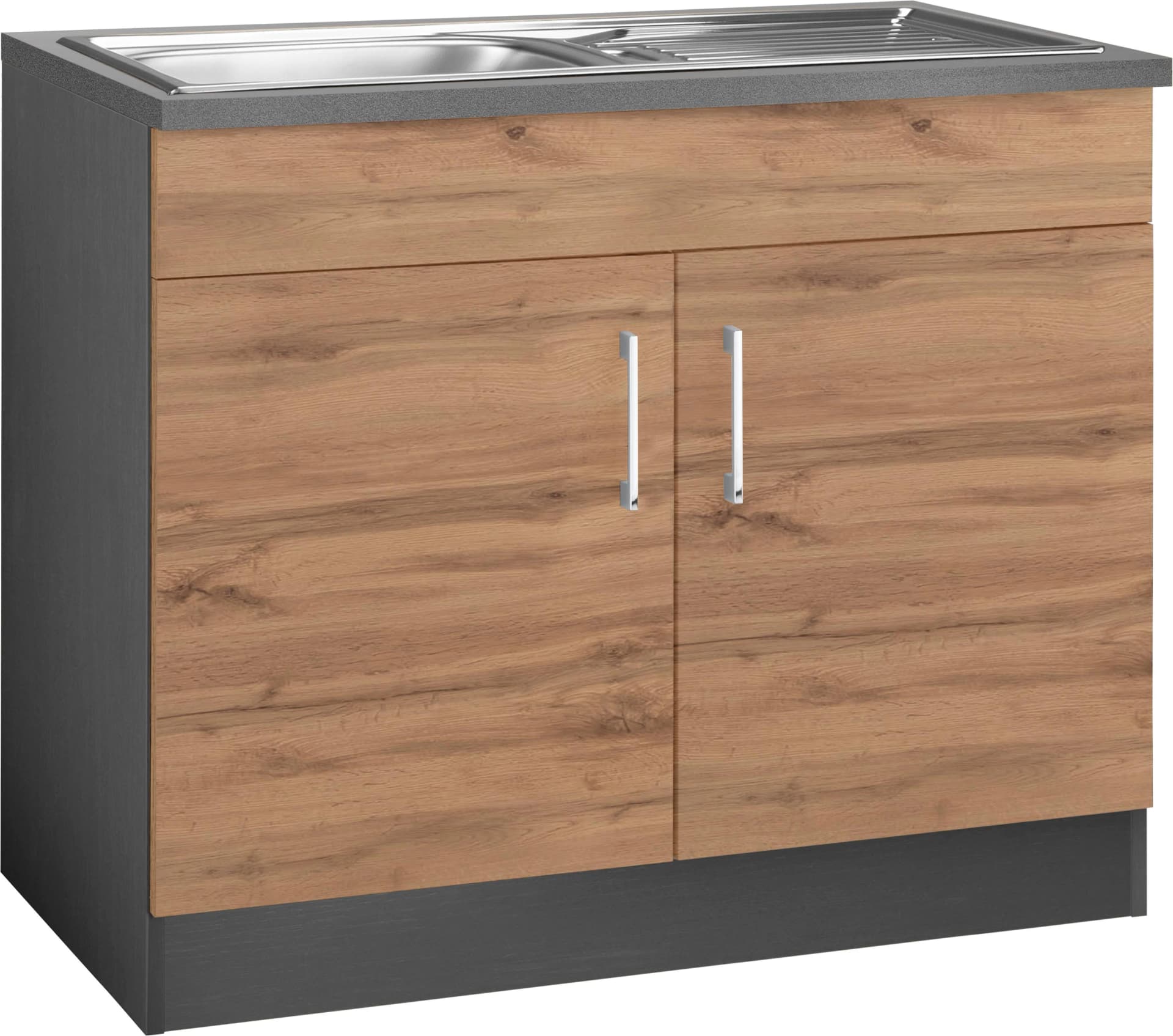 KOCHSTATION Spülenschrank KS-Colmar Grau/Wotaneiche mit Spüle