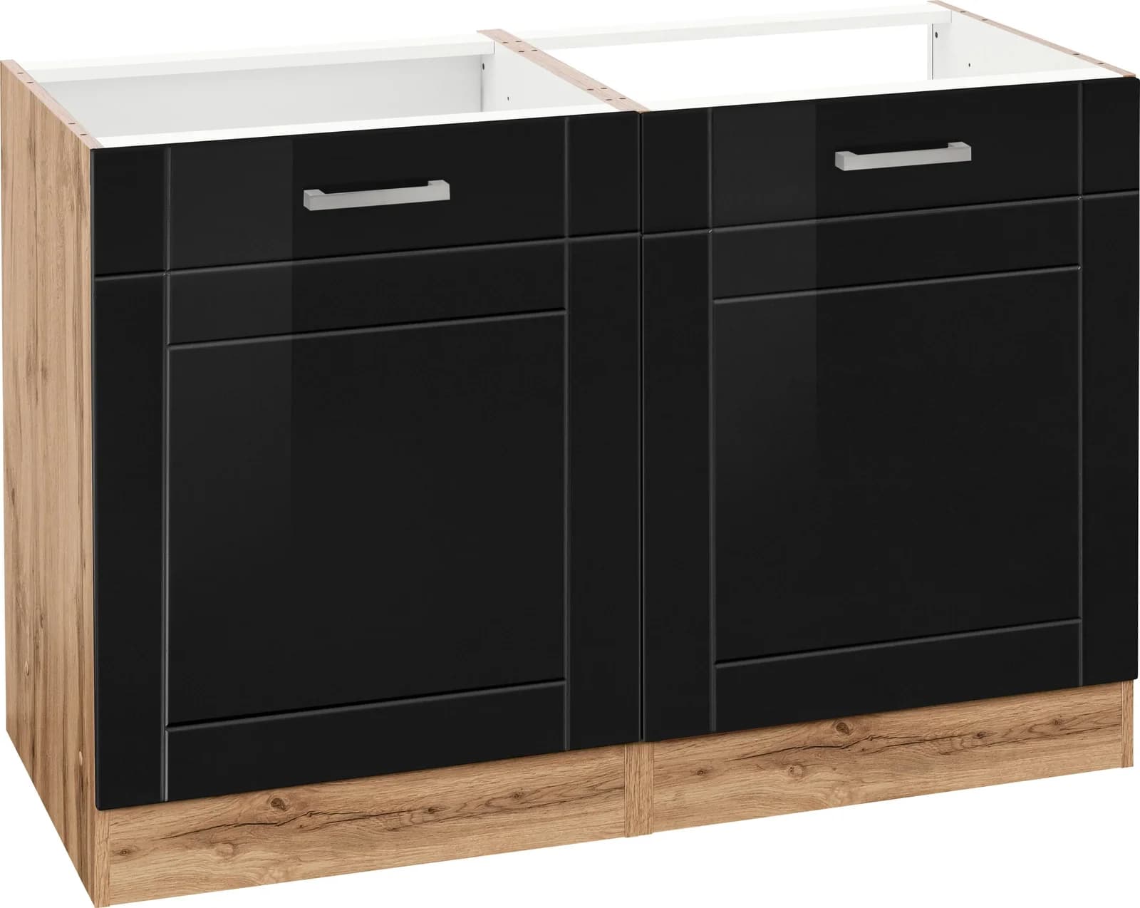 Kochstation Spülenschrank KS-Tinnum Schwarz Hochglanz mit Einbauspüle