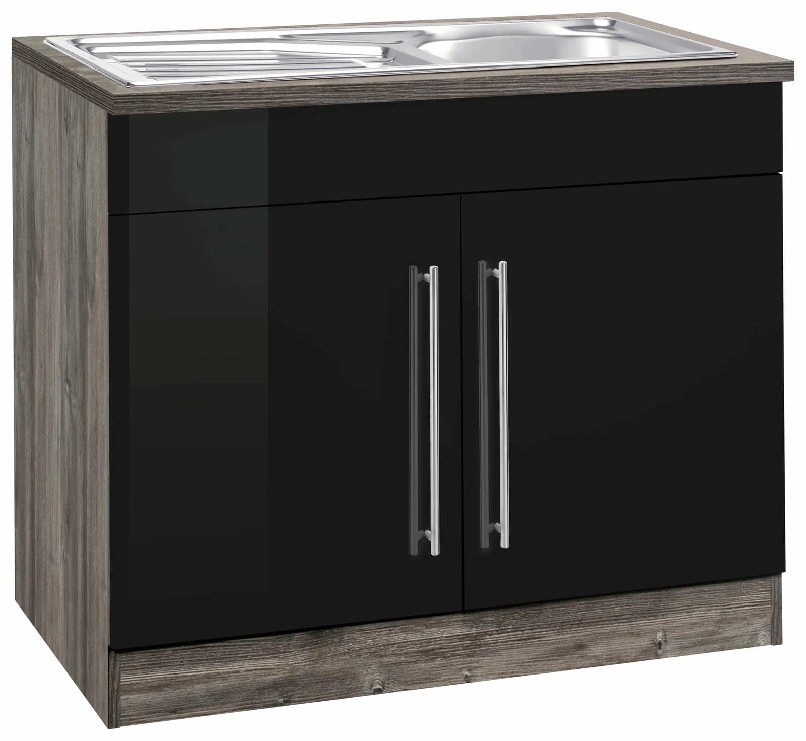 Kochstation Spülenschrank KS-Samos Schwarz Eiche Vintage 100cm