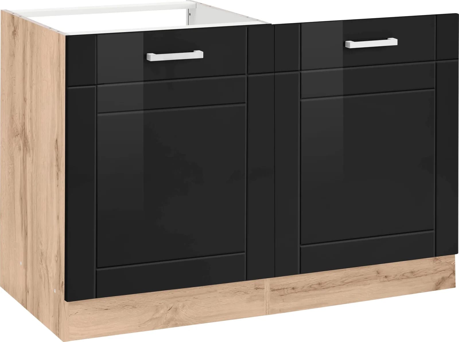 Kochstation Spülenschrank KS-Tinnum Schwarz Hochglanz mit Spüle