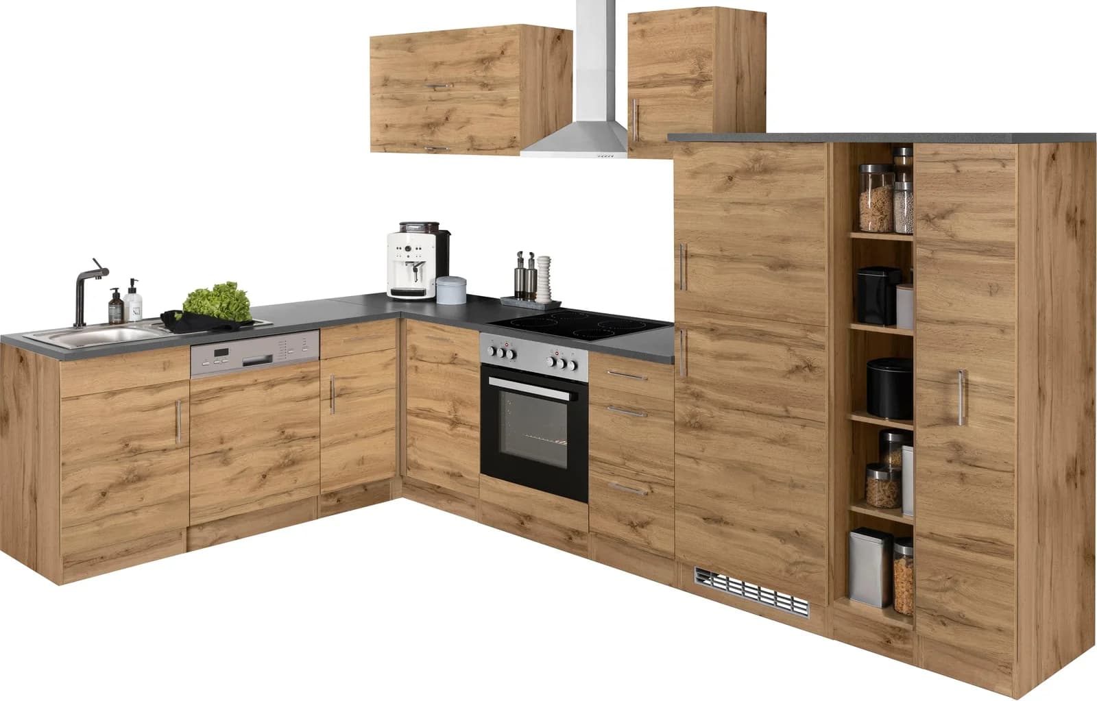 Winkelküche KS-Colmar Komplettküche Braun Anthrazit Holzwerkstoff