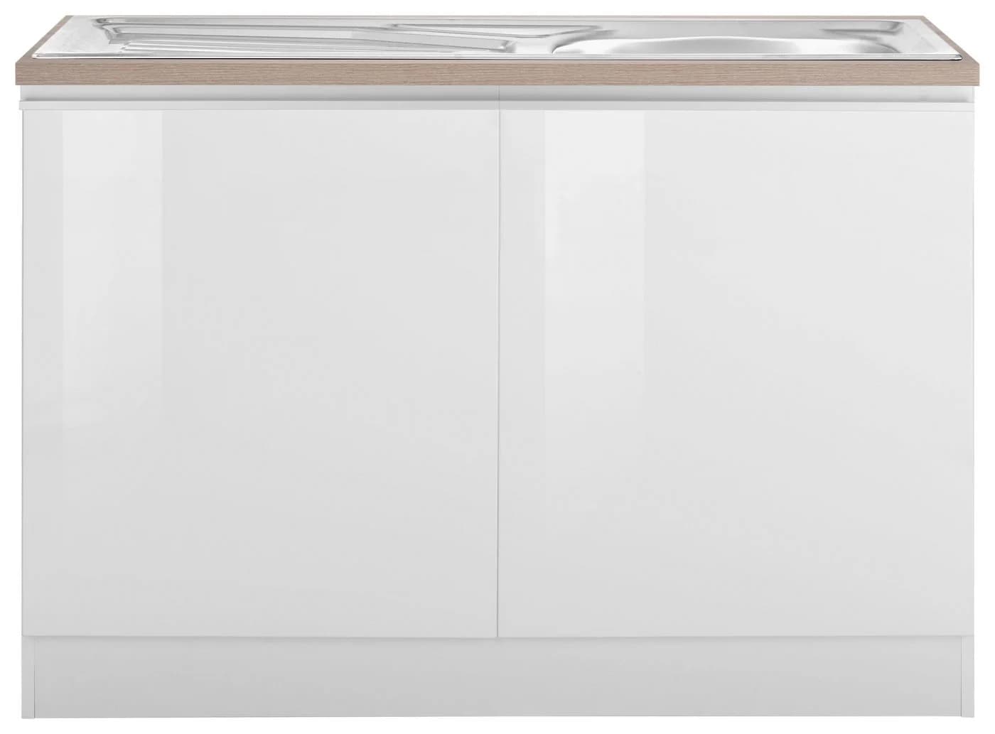Kochstation KS-Ohio Spülenschrank Weiß Hochglanz 120cm