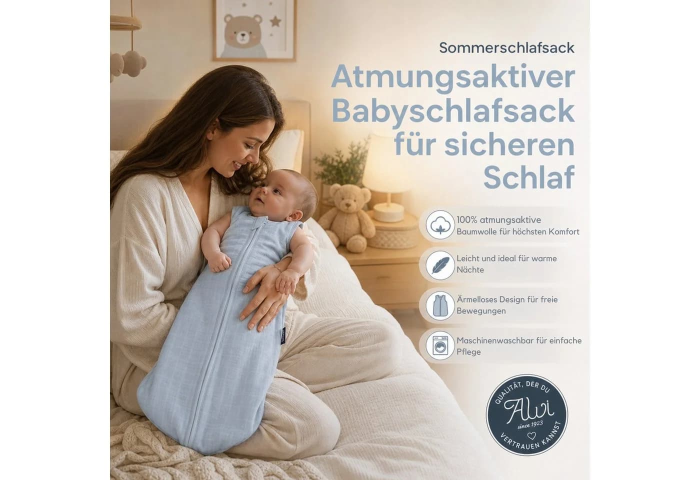 Kinderhaus Blaubaer Babyschlafsack Mull-Schlafsack TOP Blau 100% Baumwolle