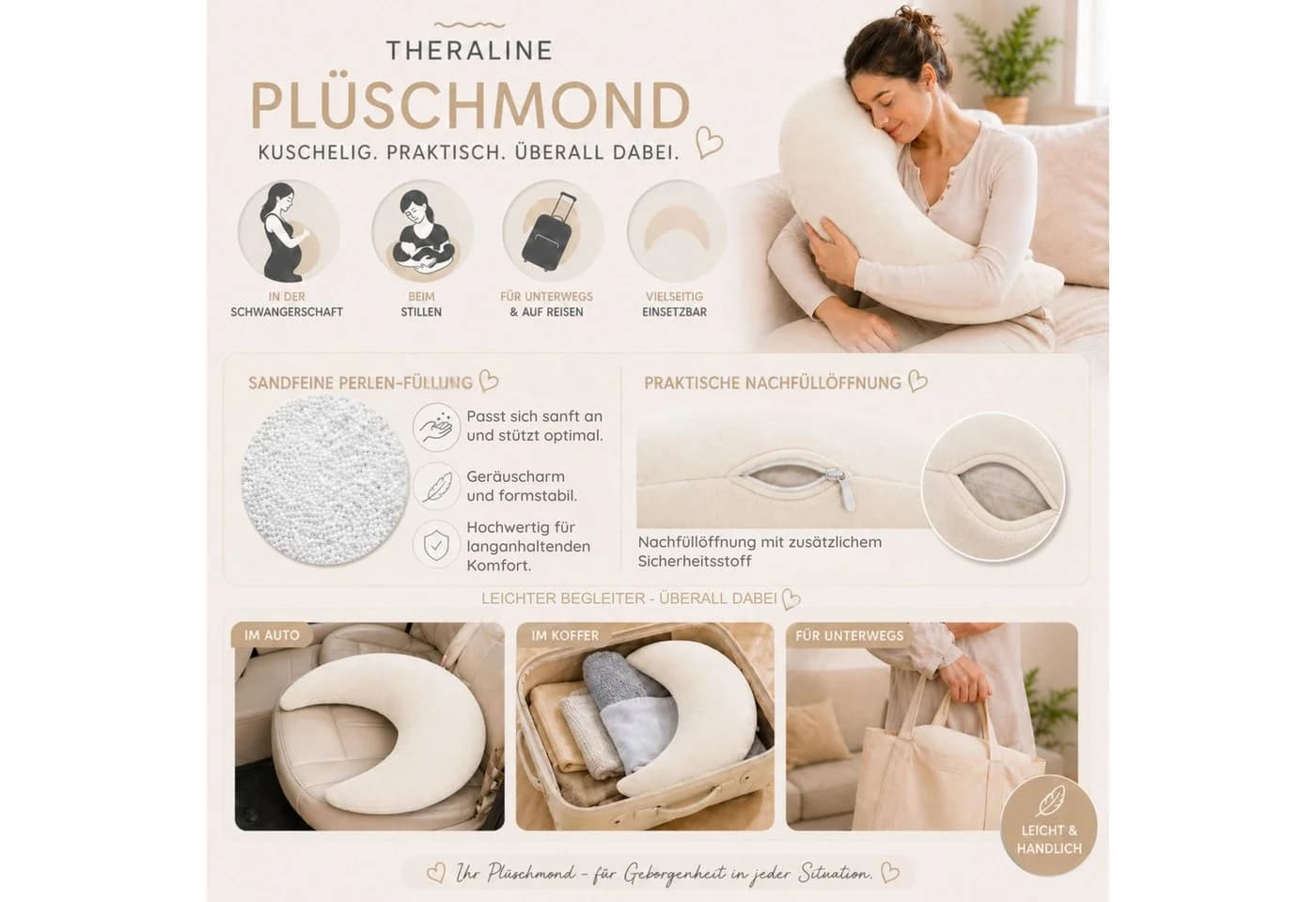 Kinderhaus Blaubaer Stillkissen Plüschmond Beige mit Spucktuch - Bild 5
