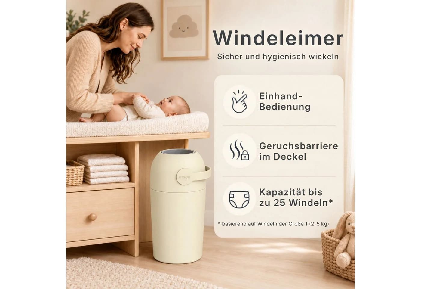 Kinderhaus Blaubaer Windeleimer Magic Majestic Weiß Geruchsdicht