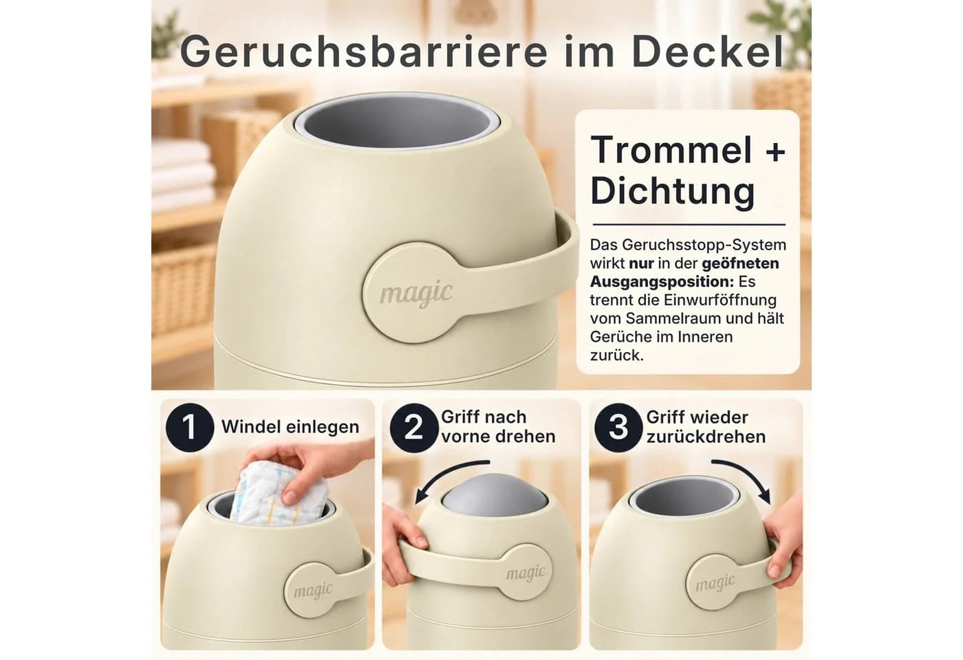 Kinderhaus Blaubaer Windeleimer Magic Majestic Weiß Geruchsdicht - Bild 4