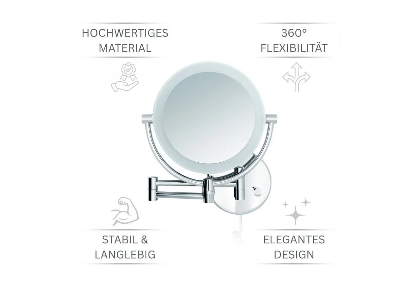 Libaro Kosmetikspiegel MODENA LED mit 5/10-fach Vergrößerung Silber - Bild 4