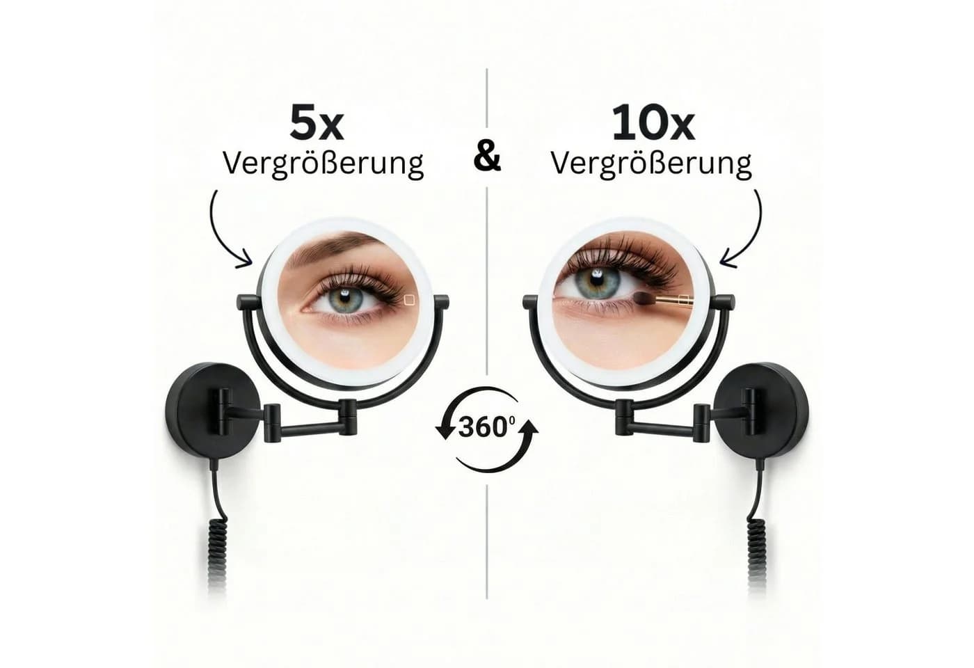Libaro Kosmetikspiegel MODENA Schwarz LED 5-fach/10-fach Wandmontage