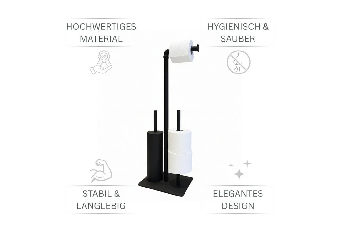 Libaro Palermo WC-Garnitur Toilettenpapierhalter mit Toilettenbürste Schwarz Metall - Bild 4