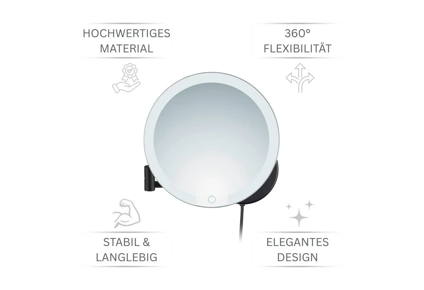 Libaro Kosmetikspiegel RAVENNA 7-fach Vergrößerung LED Schwarz/Silber - Bild 3