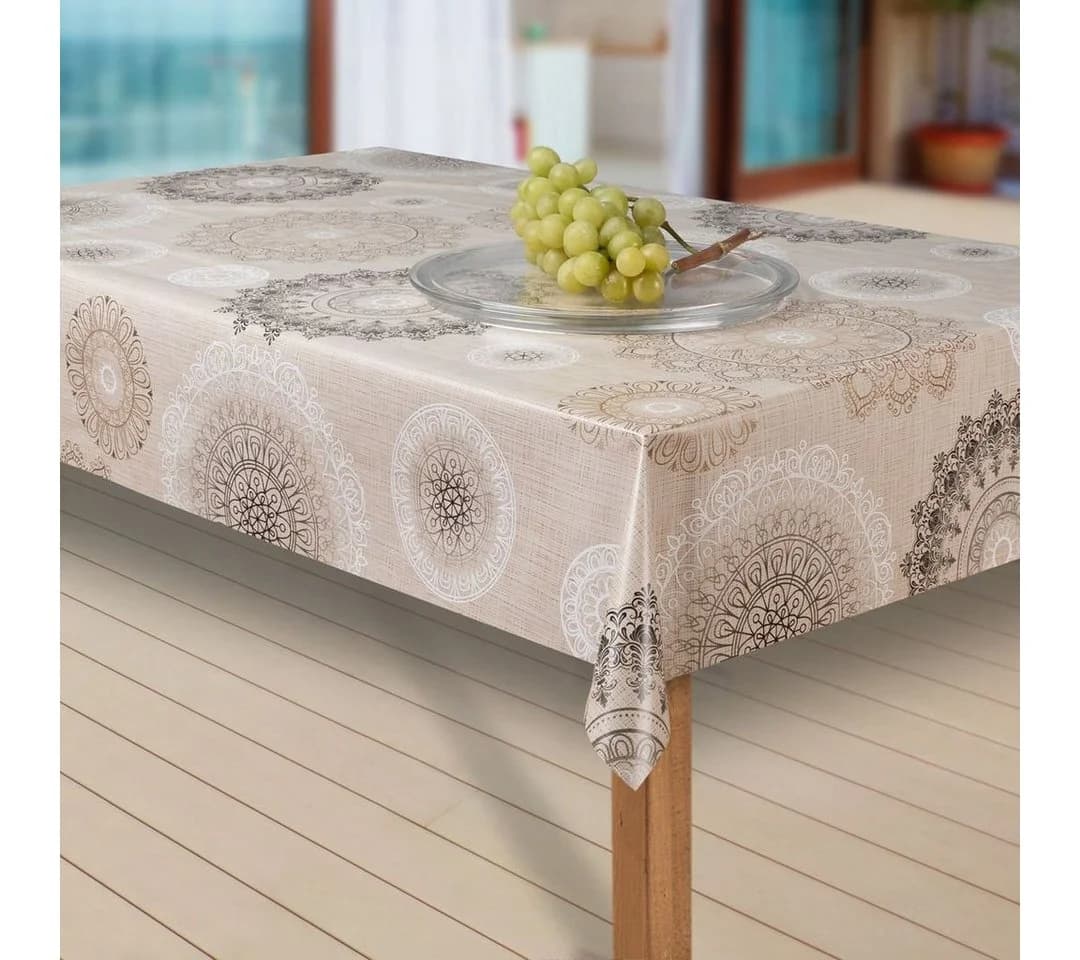 Laro Tischdecke Wachstuch Mandala Beige Braun Rechteckig