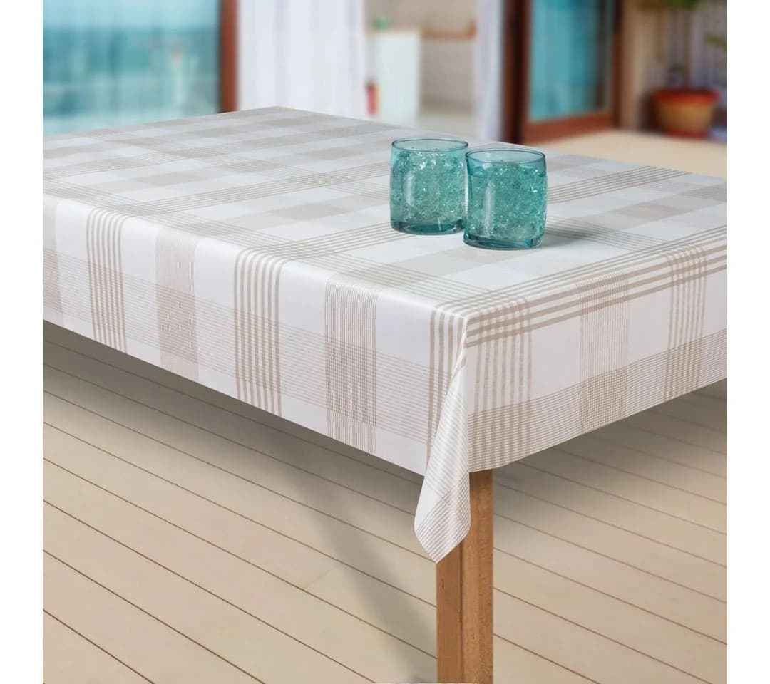 laro Tischdecke Wachstuch Streifen Weiß Braun