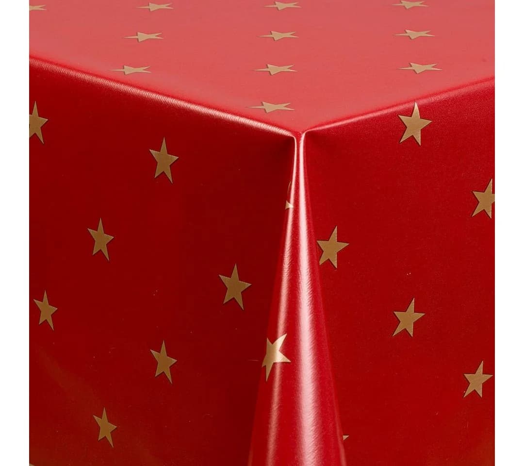 Laro Tischdecke Wachstuch Abwaschbar Sterne Rot Gold Rechteckig - Bild 3