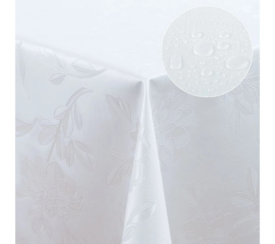 Laro Wachstuch-Tischdecke Abwaschbar Dhalia Weiß Rechteckig - Bild 4